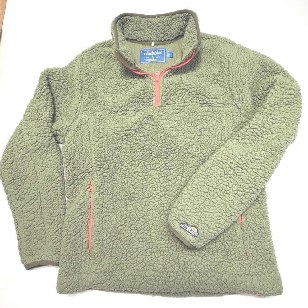 Chubbies Sherpa Fleece Quarter Zip Pullover Olive/Moss Green Men's Small